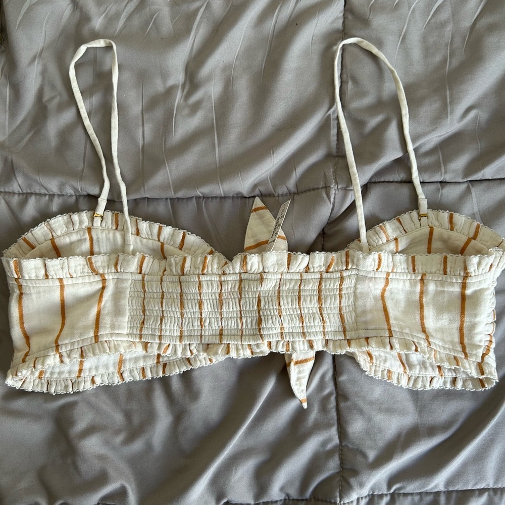 Madewell Lightestspun Striped Bubble Crop Top | Cover-Up | Size XL - Picture 6 of 8